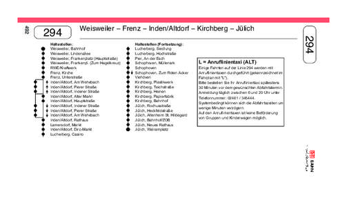 Weisweiler − Frenz − Inden/Altdorf − Kirchberg − Jülich  L = Anruflinientaxi (ALT)
