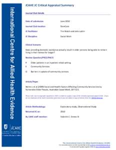 iCAHE JC Critical Appraisal Summary Journal Club Details Date of submission  June 2010