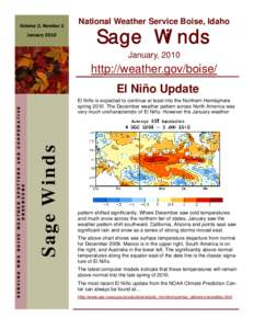 Volume 2, Number 1 January 2010 National Weather Service Boise, Idaho  Sage Winds