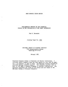 NBER WORKING PAPER SERIES  NON—MONETARY EFFECTS OF THE FINANCIAL CRISIS IN THE PROPAGATION OF THE GREAT DEPRESSION  Ben S. Bernanke