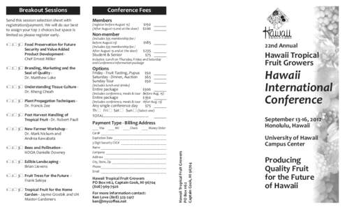 Send this session selection sheet with registration/payment. We will do our best to assign your top 2 choices but space is limited so please register early. 1■ 2■ 3■ Food Preservation for Future Security and Value 