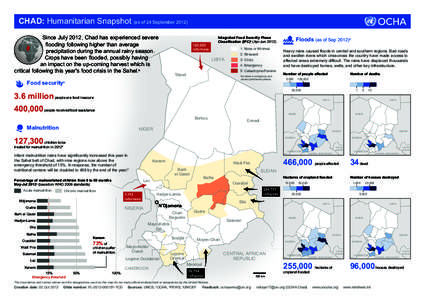 CHAD: Humanitarian Snapshot (as of 24 September[removed]Since July 2012, Chad has experienced severe flooding following higher than average precipitation during the annual rainy season. Crops have been flooded, possibly ha