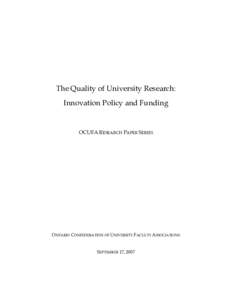 The Quality of University Research: Innovation Policy and Funding