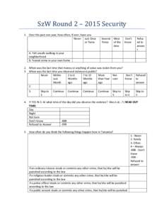 SzW Round 2 – 2015 Security 1. Over the past one year, how often, if ever, have you Never Just Once or Twice  Several