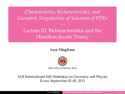 Characteristics, Bicharacteristics, and Geometric Singularities of Solutions of PDEs — Lecture III: Bicharacteristics and the Hamilton-Jacobi Theory Luca Vitagliano