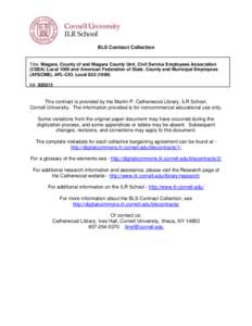 BLS Contract Collection  Title: Niagara, County of and Niagara County Unit, Civil Service Employees Association (CSEA) Local 1000 and American Federation of State, County and Municipal Employees (AFSCME), AFL-CIO, Local 