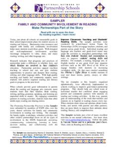 SAMPLER FAMILY AND COMMUNITY INVOLVEMENT IN READING Make Partnerships Part of the Story Read with me to open the door. By reading together, I learn more! Today, just about all schools set measurable goals in