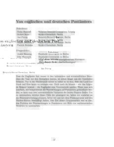 Von englischen und deutschen Postämtern Teilnehmer: Ricky Burzla  Wilhelm-Ostwald-Gymnasium, Leipzig
