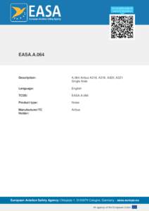 EASA.A.064  Description: A.064 Airbus A318, A319, A320, A321 Single Aisle