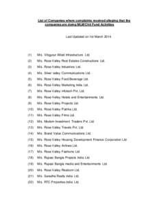 List of Companies where complaints received alleging that the companies are doing MLM/Chit Fund Activities Last Updated on 1st March[removed])