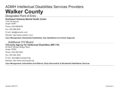 ADMH Intellectual Disabilities Services Providers  Walker County Designated Point of Entry  Northwest Alabama Mental Health Center