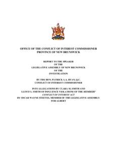 Report to the Speaker of the Legislative Assembly of New Brunswick