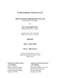IN THE SUPREME COURT OF GUAM  NISSAN MOTOR CORPORATION IN GUAM Plaintiff-Appellee/Cross-Appellant,  vs.