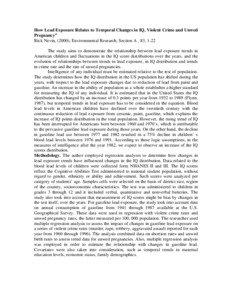 How Lead Exposure Relates to Temporal Changes in IQ, Violent Crime and Unwed Pregnancy” Rick Nevin, (2000), Environmental Research, Section A , 83, 1-22