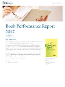 springer.com  Book Performance Report 2017 April 2018 Dear Sarah Glaz,