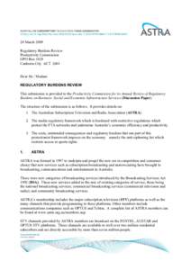 20 March 2009 Regulatory Burdens Review Productivity Commission GPO Box 1428 Canberra City ACT 2601