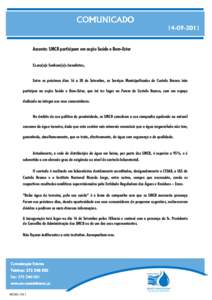 COMUNICADO2011 Assunto: SMCB participam em acção Saúde e Bem-Estar Ex.mo(a)s Senhore(a)s Jornalistas,