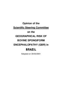Opinion of the Scientific Steering Committee on the GEOGRAPHICAL RISK OF BOVINE SPONGIFORM ENCEPHALOPATHY (GBR) in