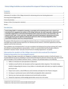 Trinity College Guidelines on International Development Volunteering and Service-Learning  Contents Introduction ...........................................................................................................