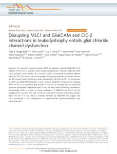 ARTICLE Received 10 Oct 2013 | Accepted 18 Feb 2014 | Published 19 Mar 2014 DOI: [removed]ncomms4475  Disrupting MLC1 and GlialCAM and ClC-2