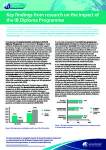 Key findings from research on the impact of the IB Diploma Programme The International Baccalaureate (IB) Global Research department collaborates with universities and independent research organizations worldwide to prod