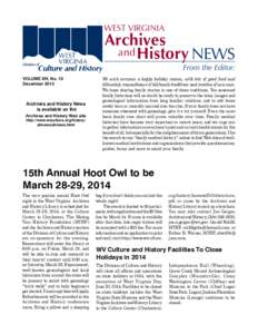 WEST VIRGINIA  Archives and History NEWS  From the Editor: