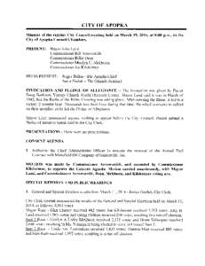 CITY OF APOPKA Minutes of the regular City Council meeting held on March 19, 2014, at 8: 00 p. m., City of Apopka Council Chambers. PRESENT:  in the