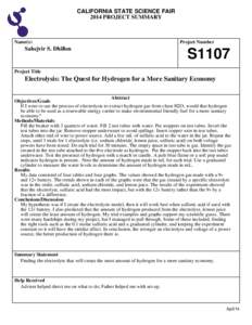 CALIFORNIA STATE SCIENCE FAIR 2014 PROJECT SUMMARY Name(s)  Sahejvir S. Dhillon