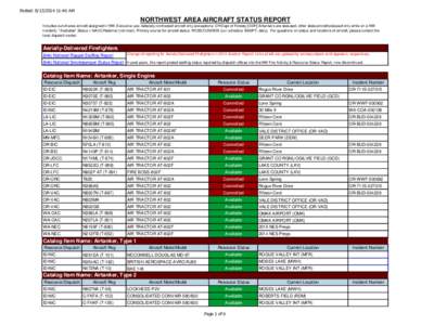 Posted: [removed]:46 AM  NORTHWEST AREA AIRCRAFT STATUS REPORT Includes out-of-area aircraft assigned in NW. Exclusive use, federally contracted aircraft only (exceptions; OR Dept of Foresty [ODF] Airtankers are statu