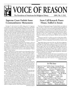 VOICE OF REASON The Newsletter of Americans for Religious Liberty 2005, NoSupreme Court Forbids Some