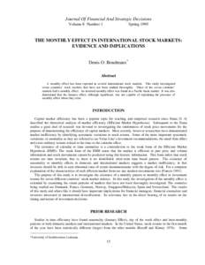 Journal Of Financial And Strategic Decisions Volume 8 Number 1 Spring[removed]THE MONTHLY EFFECT IN INTERNATIONAL STOCK MARKETS: