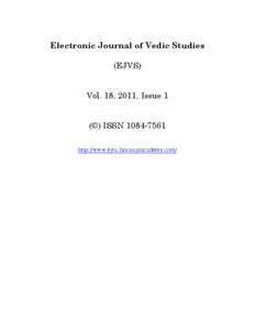 Electronic Journal of Vedic Studies (EJVS) Vol. 18, 2011, Issue 1  (©) ISSN[removed]