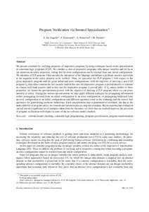 Program Verification via Iterated SpecializationI E. De Angelisa,∗, F. Fioravantia,∗, A. Pettorossib,∗, M. Proiettic,∗ a DEC, b DICII,  University ”G. d’Annunzio”, Viale Pindaro 42, 65127 Pescara, Italy