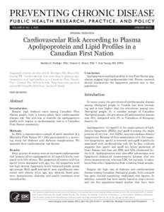 VOLUME 8: NO. 1, A05  JANUARY 2011 ORIGINAL RESEARCH  Cardiovascular Risk According to Plasma