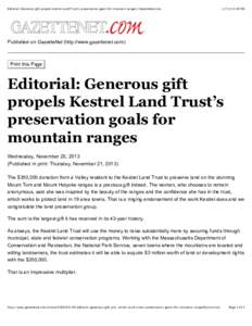 Editorial: Generous gift propels Kestrel Land Trust’s preservation goals for mountain ranges | GazetteNet.com:40 PM Published on GazetteNet (http://www.gazettenet.com)