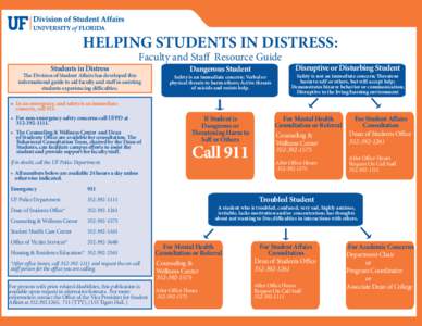 HELPING STUDENTS IN DISTRESS: Students in Distress Faculty and Staff Resource Guide  The Division of Student Affairs has developed this
