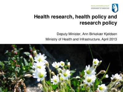 Health research, health policy and research policy Deputy Minister, Ann Birkekær Kjeldsen Ministry of Health and Infrastructure, April 2013  Slide 2