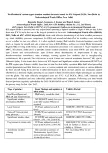 Verification of various types aviation weather forecasts issued for IGI Airport (IGIA) New Delhi by Meteorological Watch Office, New Delhi