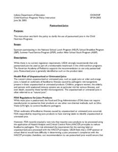 Food preservation / Microbiology / Pasteurization / Orange juice / Hazard analysis and critical control points / Foodborne illness / Juice / Apple juice / Food / Food and drink / Fruit juice / Food safety