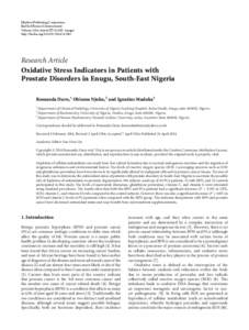 Oxidative Stress Indicators in Patients with Prostate Disorders in Enugu, South-East Nigeria