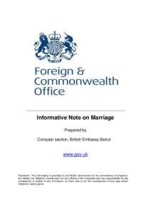 _______________________________________________________________________  Informative Note on Marriage Prepared by Consular section, British Embassy Beirut