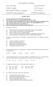 THE UNIVERSITY OF MANITOBA DATE: Dec. 8, 2003  Final EXAMINATION