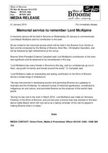 Microsoft Word - MEDIA RELEASE - Memorial service to remember Lord McAlpine