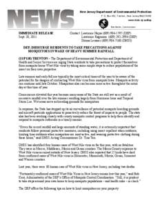 New Jersey Department of Environmental Protection P. O. Box 402, Trenton, New Jersey[removed]www.state.nj.us/dep Bob Martin, Commissioner  IMMEDIATE RELEASE: