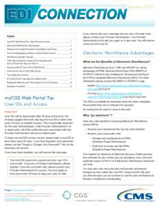 EDI CONNECTION Index myCGS Web Portal Tip: User IDs and Access 									 1 Electronic Remittance Advantages 													 1 Windows 8 & HyperTerminal Compatibility Fast Facts 						 2 Are You Requesting a Waiver to Send 