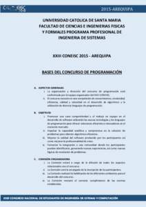 2015-AREQUIPA UNIVERSIDAD CATOLICA DE SANTA MARIA FACULTAD DE CIENCIAS E INGENIERIAS FISICAS Y FORMALES PROGRAMA PROFESIONAL DE INGENIERIA DE SISTEMAS