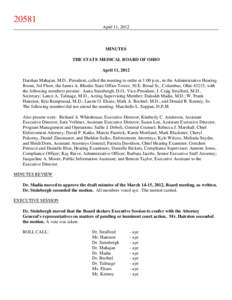 20581 April 11, 2012 MINUTES THE STATE MEDICAL BOARD OF OHIO April 11, 2012