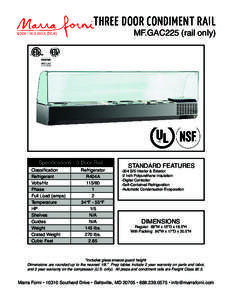 THREE DOOR CONDIMENT RAIL  MF.GAC225 (rail only) Specifications - 3 Door Rail