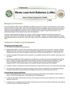 Guidance for  Waste Lead Acid Batteries (LABs) State of Hawaii, Department of Health 2013