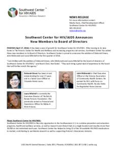 NEWS RELEASE For more information contact: Mesha Davis, Chief Development Officer Southwest Center for HIV/AIDS[removed]removed]